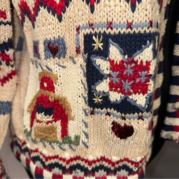Women’s vtg Heirloom Collectibles teacher Americana cardigan sweater sz L - Picture 11 of 11